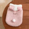 Gilet caldo in peluche rosa per cani con orecchie carine e anello a D in metallo - Taglia S / Top / Rosa