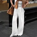 Casual white cotton linen wide-leg pants for women with high waist summer street style - S / Bottoms / White