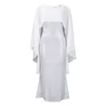 Elegante vestido de fiesta blanco con lentejuelas y detalle de capa de gasa translúcida - S / Vestidos / Blanco