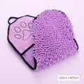 Guante de secado absorbente de chenilla morada para mascotas, diseño de pata, 62x23cm - Engrosado / Púrpura