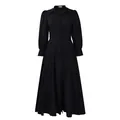 Elegante vestido camisero negro de manga larga con cuello y falda acampanada - S / Vestidos / Negro