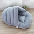 Soft grey plush pet bed in slipper shape for winter warmth for cats and small dogs - Slipper Bed Long Style-Grey / Small Size-52*40cm