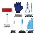 Professionelles 6-teiliges Pflegeset für Katzen in Blau und Weiß mit Nagelschere - 3. Gen 7-teiliges Bade-Set Blau (Für Katzen)