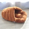 Warm cozy brown plush slipper-shaped cave bed for cats and small to medium dogs - Slipper Bed Long Style-Coffee / Mini Size-45*30cm