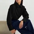 Elegant black cotton long-sleeved shirt with designer shoulder details for women - S / Tops / Black