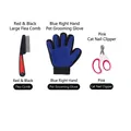 Haustierpflegeset mit Flohkamm, blauem Pflegehandschuh und rosa Nagelschere - Verbesserter Stil A (Flohkamm + Handschuh für die rechte Hand + Nagelknipser) / Dreiteiliges Set