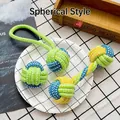 Jouet à mâcher pour chien en corde tressée en forme de balle, couleurs vert, bleu et jaune - Sphérique / Ensemble trois pièces