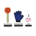 Fellpflege-Set mit Katzenkamm, blauem Massagehandschuh und rosa Krallenschere - Verbesserter Stil B (Katzenkopfkamm + Handschuh für die rechte Hand + Nagelknipser) / Dreiteiliges Set