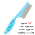 Large blue pet flea comb with fine metal teeth for dogs and cats, 18cm total length, SKU - L / Blue