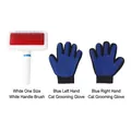 Professionelles Fellpflege-Set mit weißer Bürste und blauen Massagehandschuhen - Ein Paar blaue Handschuhe + Bürste mit weißem Griff / Dreiteiliges Set