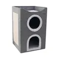 Casetta per gatti grigia pieghevole a 3 livelli con tiragraffi in sisal e peluche - Stile Appartamento a Tre Livelli / 40x40x61cm / Grigio