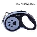 Professional 5M retractable dog leash with black paw print design and metal hook - Paw Print Style / 3m / Black
