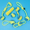 Durable colorful woven cotton rope dog chew toys set for small dogs in green and blue - Value Style / 7-Piece Set