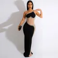 Robe de soirée sexy près du corps avec détails en perles strass et tulle - S / Robes / Noir