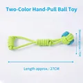 Robustes Baumwollseil-Ziehspielzeug mit Knotenball für Hunde, grün und blau 27cm - Zweifarbiges Zugball