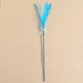Interactive blue feather cat teaser wand with sparkling long stick and white bow - Stiff Ribbon Style / Blue
