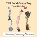 Durable 3-piece cotton rope dog toy set including knot ball and spiral rope knots - General Purpose / Three-Piece Set