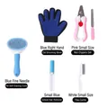 Umfassendes 5-teiliges Fellpflege- und Nagelpflege-Set für Hunde und Katzen in Blau/Rosa - Selbstreinigende Bürste + Handschuh + Nagelknipser-Set + Fusselrolle + Flohkamm / 5-teiliges Set