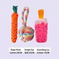 Durable dog toy set with woven rope carrot, knot ball, and squeaky ice cream popsicle - Durable Style / Three-Piece Set