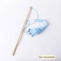 Interactive blue plush mouse cat teaser wand with natural wooden stick for indoor cats - Blue Plush Mouse Style / Independent OPP Packaging