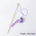 Interactive purple bird style cat teaser wand toy with wooden stick and plush feather tail - Purple Plush Bird Style / Independent OPP Packaging