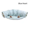 Foldable cat tunnel bed with blue and white heart pattern and soft plush cat ears - Half Moon Style