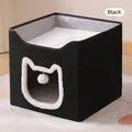Letto pieghevole a cubo per gatti con fodera in peluche e pallina nera elegante - Stile con Apertura a Testa di Gatto / 40x40x36.5cm / Nero