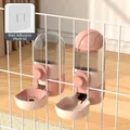 Distributeur d'eau et mangeoire suspendus pour animaux avec 2 autocollants muraux - Set Distributeur Nourriture et Eau / Rose