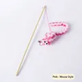 Interactive pink striped plush mouse cat teaser wand with durable wooden stick - Mouse Style / Independent OPP Packaging / Pink