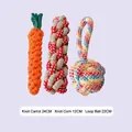 Three cotton rope toys for dog teething including carrot, corn, and loop ball set. - Best Seller Style / Three-Piece Set