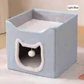 Confortevole cuccia per gatti blu chiaro pieghevole con ingresso a forma di gatto e peluche. - Stile con Apertura a Testa di Gatto / 40x40x36.5cm / Azzurro