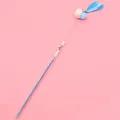 Cute fairy cat teaser wand featuring blue glitter handle, small bell and soft blue feathers - Clover Style / Blue