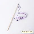 Handheld interactive purple plush mouse cat teaser toy wand with a durable wooden stick - Mouse Style / Independent OPP Packaging / Purple