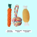 Dog chew toy set including woven rope carrot, knot ball and plush squeaky chicken leg - Hot Style / Three-Piece Set
