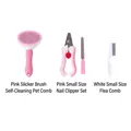 Haustierpflege-Set mit rosa selbstreinigender Bürste, Krallenschere und Flohkamm. - Rosa Selbstreinigende Bürste + Nagelknipser-Set + Flohkamm / Rosa