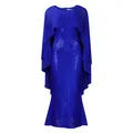 Royal blue sequined evening gown with elegant chiffon cape overlay - S / Dresses / Sapphire Blue