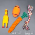 Professional 4-piece dog chew toy set with squeaky chicken, rugby ball, carrot and cotton rope - Squeaky Chew Style / Four-Piece Set
