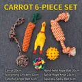 Durable 6-piece dog chew toy set with cotton rope carrot, squeaky chicken, and ball - Carrot Style / 6-Piece Set