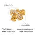 Ciondolo a fiocco dorato per gioielli con dimensioni e specifiche in acciaio. - Fiocco con Strass (Love) Ciondolo Solo (Senza Catena) (YYAC2608001) / 2.24x1.79cm / Oro