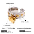 Elegant silver stainless steel ring with golden heart charms, size and weight shown - 3D Heart Relief Style (JDR0312002-PS-8) / Silver-Gold Mix