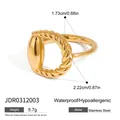 Gold-plated stainless steel twisted ring with dimensions and 5.7g weight info - Twisted Rope Texture Style (JDR0312003) / Gold