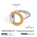 Waterproof two-tone stainless steel ring featuring twisted gold and smooth silver design - Two-Tone Twisted Style (JDR0312003-PS) / Gold and Silver Two-tone