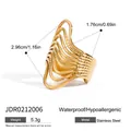 Gold-plated stainless steel multi-layer wave ring for women with waterproof feature - Multi-Layer Wavy Line Style (JDR0212006) / Gold