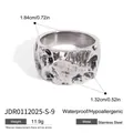 Wide stainless steel ring with rock texture, hypoallergenic metal jewelry piece. - Size 9 / Vintage Rock Texture Style (JDR0112025) / Silver Gray
