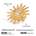 European style gold sunburst stainless steel ring with center cat's eye stone weight 8.2g - Sunburst Shape Style (JDR0211024) / Gold (With White Cat Eye Stone)