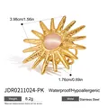 Elegant gold sun-shaped stainless steel ring with pink center stone and size details - Multi-Ray Sun Style (JDR0211024) / Gold (With Pink Gemstone)