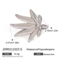 Polished stainless steel leaf-shaped ring in silver finish showing dimensions and weight - Serrated Leaf Combination Style (JDR0111023) / Silver