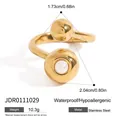 Gold stainless steel ring for women with minimalist pearl and ball design details - Double Sphere Artificial Pearl Decor Style (JDR0111029) / Gold