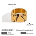 Irregular textured stainless steel ring in gold finish with 1.68cm inner diameter - Hammered Rock Texture Style (JDR0111014-9) / Gold