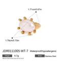 Classic stainless steel ring for women featuring a large pink oval pearl stone - Multi-Prong Inset Artificial Pearl Style (JDR0111005-WT-7) / Gold